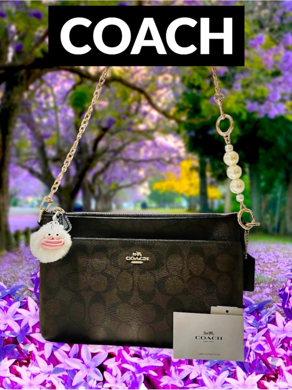 Rare Coach Y2K soho shoulder Bag Brown and Black Signature Pearl-Accent - Picture 3 of 17